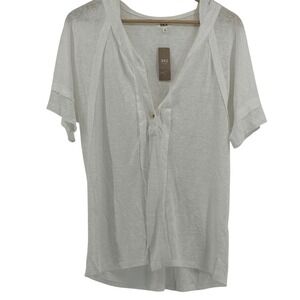 NWT BKE Womens White Short Sleeve Hooded‎ Henley Slub Knit Top Medium Flowy Boho